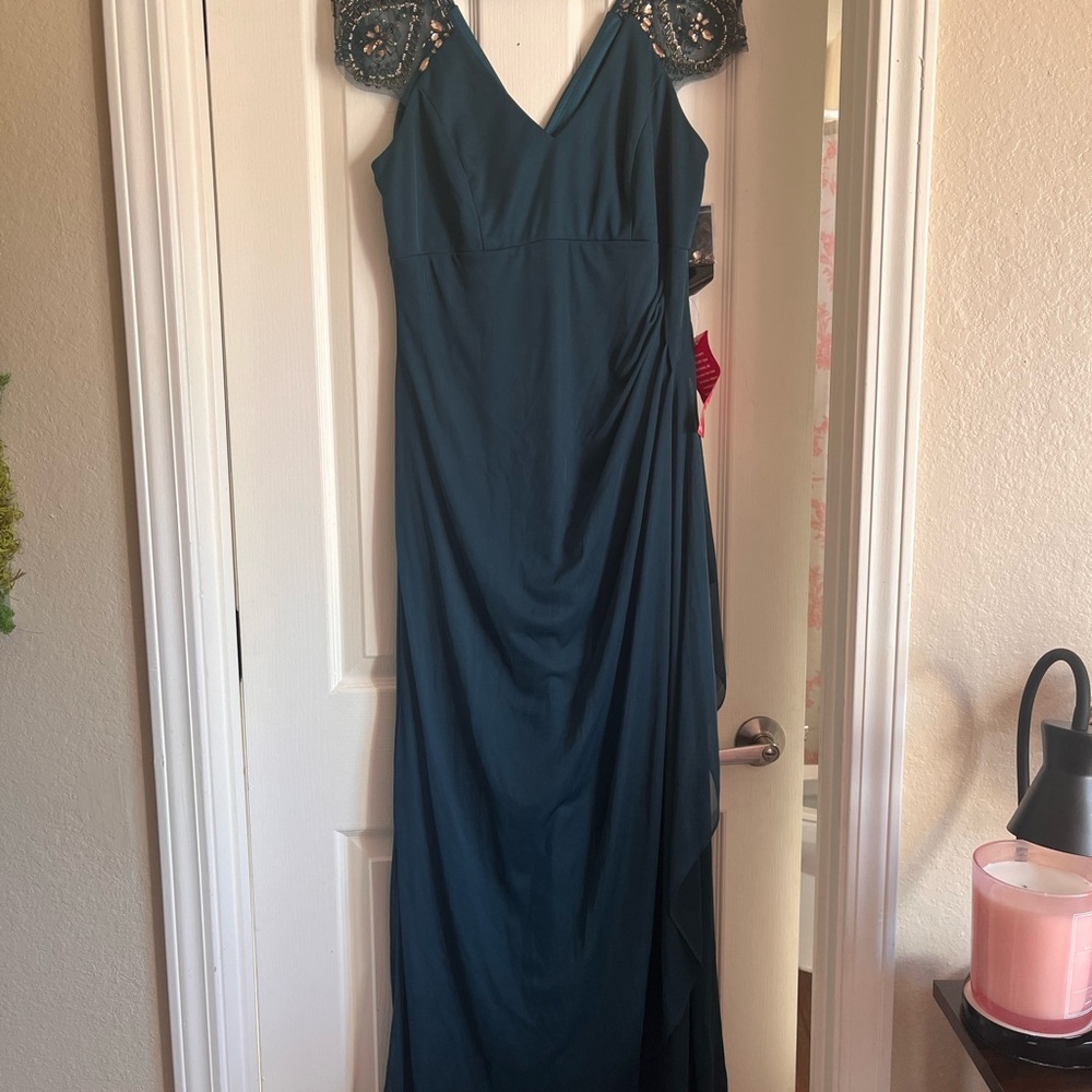 Xscape Deep Blue Maxi Dress with Lace Details